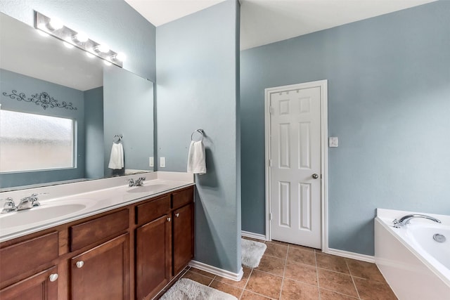 1703 Balsam Spruce Cir, Conroe, TX 77301 - bathroom with double vanity, a bath, and baseboards