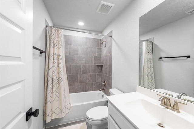 15838 Weston Ridge Dr, Humble, TX 77346 - full bathroom with toilet, vanity, shower / bath combination with curtain, and tile patterned flooring