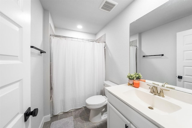 15838 Weston Ridge Dr, Humble, TX 77346 - full bathroom with vanity, toilet, shower / bathtub combination with curtain, and tile patterned flooring