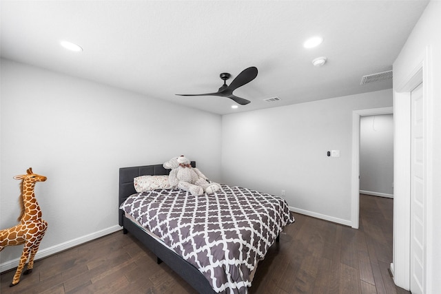 15838 Weston Ridge Dr, Humble, TX 77346 - bedroom with wood finished floors, ceiling fan, recessed lighting, and baseboards