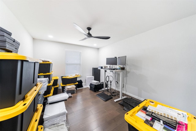 15838 Weston Ridge Dr, Humble, TX 77346 - workout area with a ceiling fan, wood finished floors, and recessed lighting