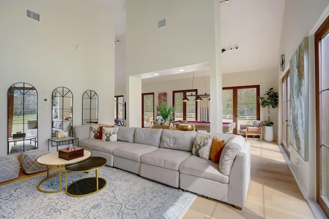7519 Red Bay Cir, Magnolia, TX 77354 - living room featuring light wood-style floors and a towering ceiling