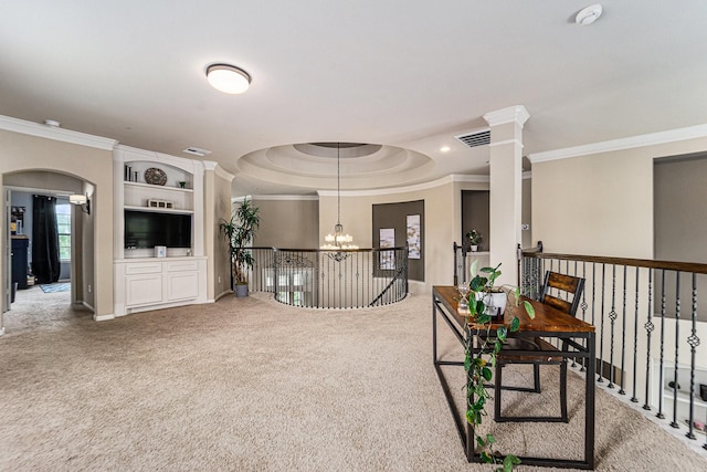 21806 W Firemist Ct, Cypress, TX 77433 - corridor featuring ornamental molding, a chandelier, carpet floors, baseboards, and recessed lighting
