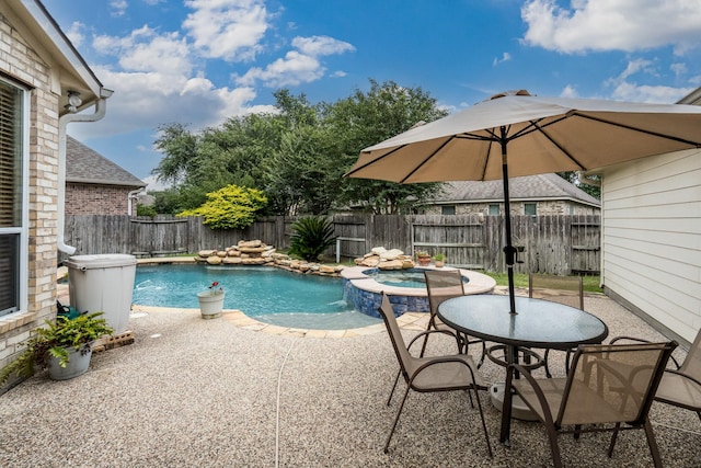 11510 Maple Falls Dr, Tomball, TX 77377 - view of swimming pool with a fenced backyard, a patio, and a pool with connected hot tub