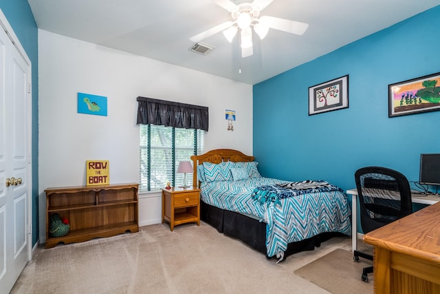 11510 Maple Falls Dr, Tomball, TX 77377 - carpeted bedroom with ceiling fan, baseboards, and a desk