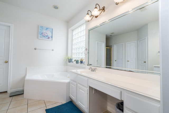 11510 Maple Falls Dr, Tomball, TX 77377 - full bath with vanity, a garden tub, tile patterned flooring, and a shower with door