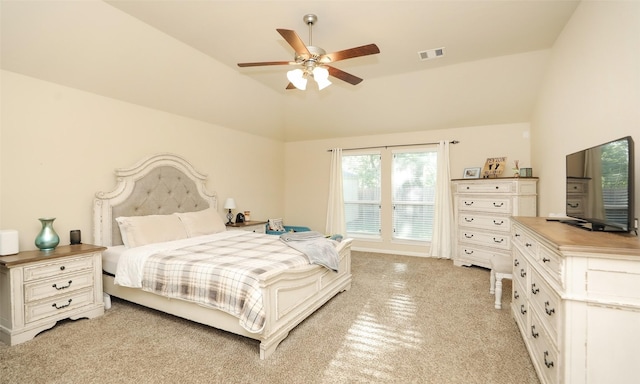 15727 W Chamfer Way, Crosby, TX 77532 - bedroom with light carpet, high vaulted ceiling, and a ceiling fan