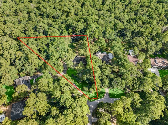 108 Hereford Dr, Conroe, TX 77304 - aerial view of property's location with a forest and property parcel outlined