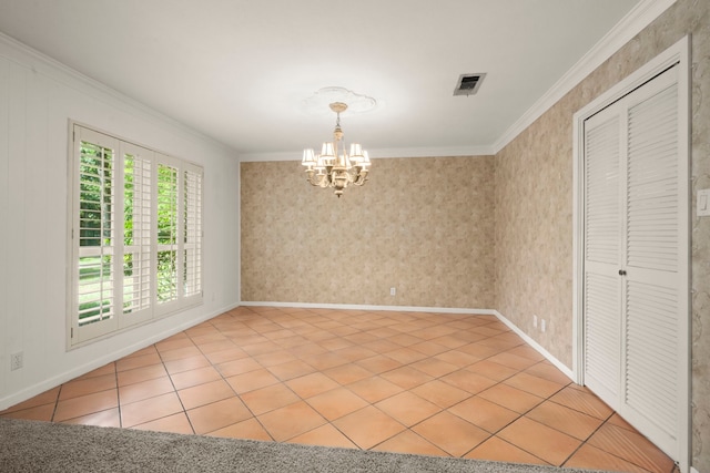 108 Hereford Dr, Conroe, TX 77304 - unfurnished room with a chandelier, ornamental molding, light tile patterned floors, and baseboards