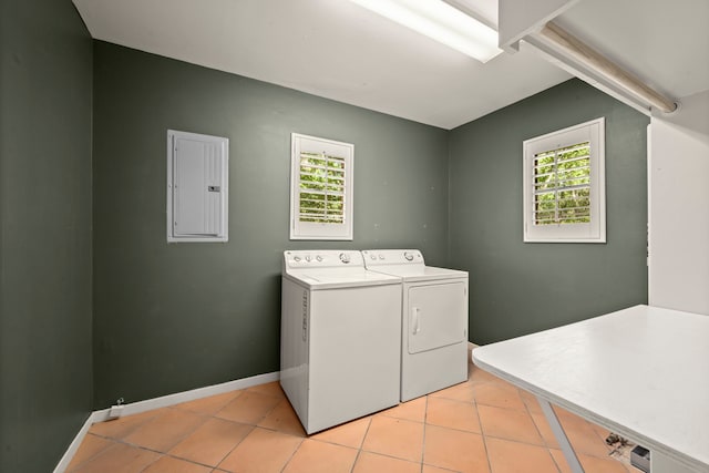 108 Hereford Dr, Conroe, TX 77304 - washroom featuring electric panel, separate washer and dryer, light tile patterned flooring, and baseboards