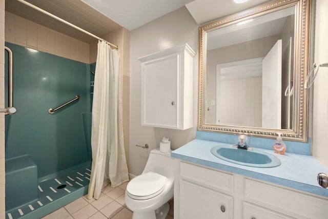 108 Hereford Dr, Conroe, TX 77304 - full bath featuring vanity, tile patterned flooring, toilet, and a shower with curtain
