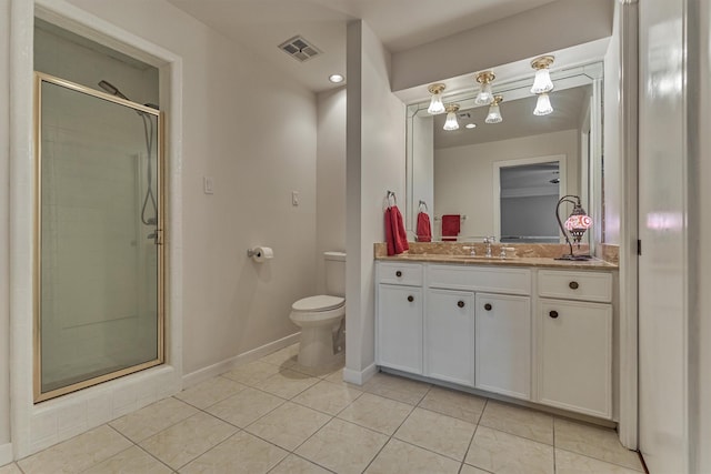 8800 Woodway Dr Unit 12, Houston, TX 77063 - bathroom with vanity, a stall shower, tile patterned floors, toilet, and baseboards