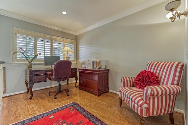 8800 Woodway Dr Unit 12, Houston, TX 77063 - office area with wood finished floors, crown molding, baseboards, and recessed lighting