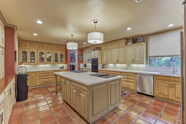 8800 Woodway Dr Unit 12, Houston, TX 77063 - kitchen featuring stainless steel dishwasher, a sink, stovetop with downdraft, light countertops, and recessed lighting