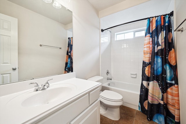 11318 Fawn Springs Ct, Cypress, TX 77433 - bathroom with toilet, vanity, shower / tub combo, and tile patterned flooring
