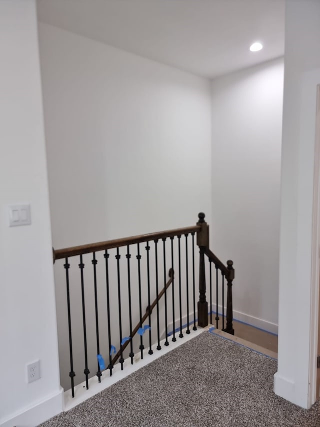 4539 Rosemont St A/B, Unit A/B Houston, TX 77051 - staircase featuring carpet flooring, recessed lighting, and baseboards
