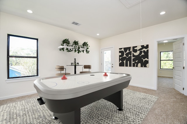 90 Burress St Unit A, Houston, TX 77022 - playroom featuring attic access, light carpet, baseboards, and recessed lighting