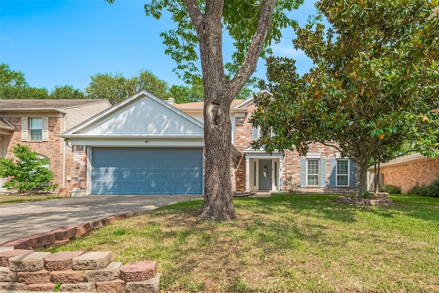 1010 Cheyenne Meadows Dr, Katy, TX 77450 - view of front facade featuring brick siding, driveway, a garage, and a front lawn