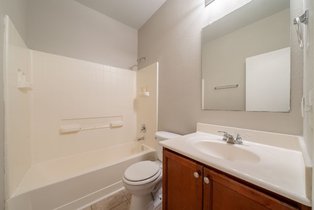 16414 Peyton Stone Cir, Houston, TX 77049 - bathroom with toilet, vanity, bathing tub / shower combination, and tile patterned flooring