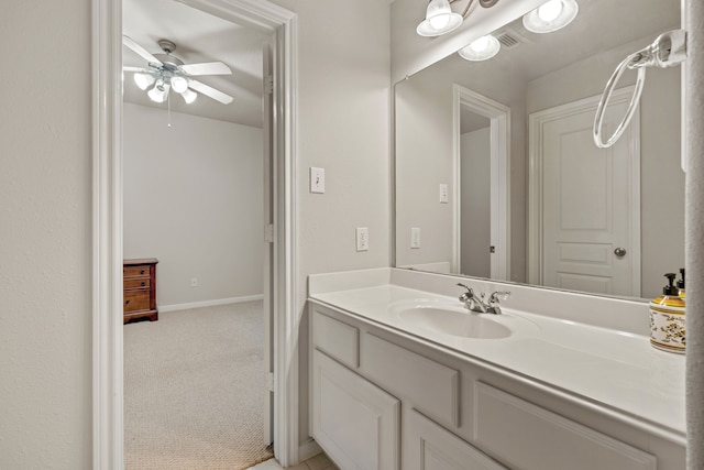 17426 Memorial Blossom Dr, Spring, TX 77379 - bathroom with a ceiling fan, vanity, and baseboards
