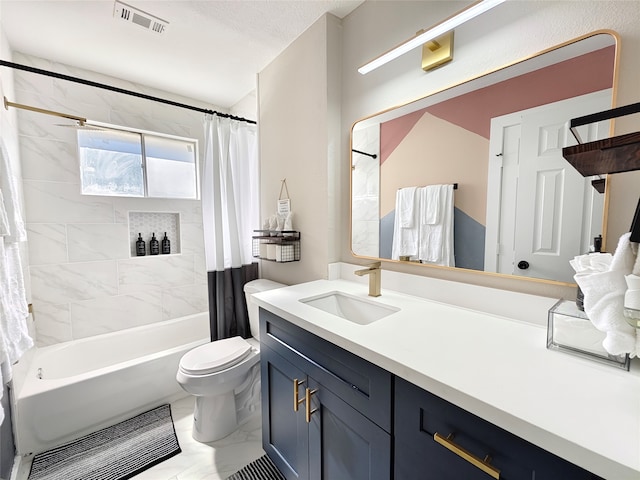 11810 Sagedowne Ln, Houston, TX 77089 - full bath with marble finish flooring, vanity, shower / bath combination with curtain, and toilet