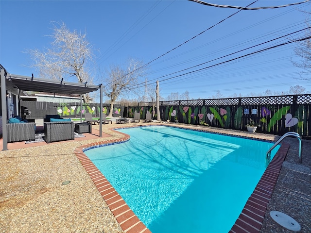 11810 Sagedowne Ln, Houston, TX 77089 - view of pool featuring outdoor lounge area, a fenced backyard, a patio area, and a pergola