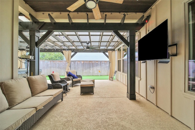 118 Grant Cove Dr, Montgomery, TX 77316 - view of patio / terrace featuring ceiling fan, an outdoor hangout area, and a pergola