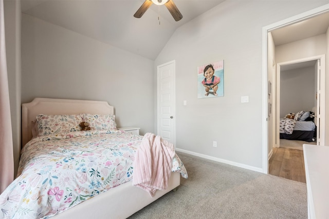 10522 Rigel Ridge Way, Richmond, TX 77406 - carpeted bedroom featuring vaulted ceiling, baseboards, and ceiling fan