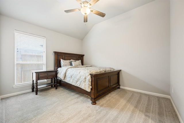10522 Rigel Ridge Way, Richmond, TX 77406 - bedroom with light colored carpet, baseboards, vaulted ceiling, and a ceiling fan