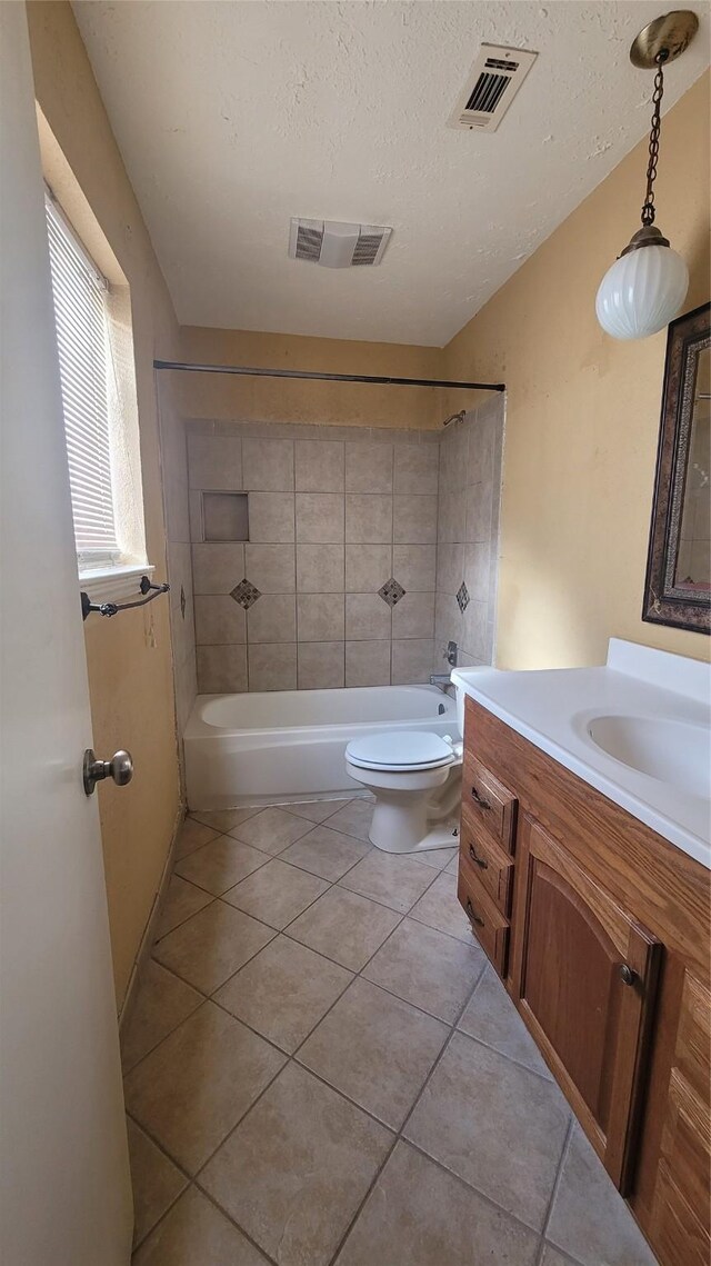 3306 High Pine Dr, Missouri City, TX 77459 - bathroom with vanity, shower / washtub combination, toilet, tile patterned flooring, and a textured ceiling