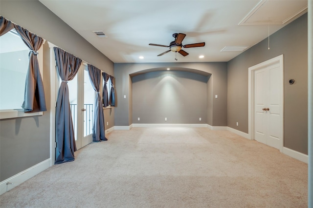 2915 Pease St, Houston, TX 77003 - carpeted spare room featuring attic access, ceiling fan, recessed lighting, and baseboards