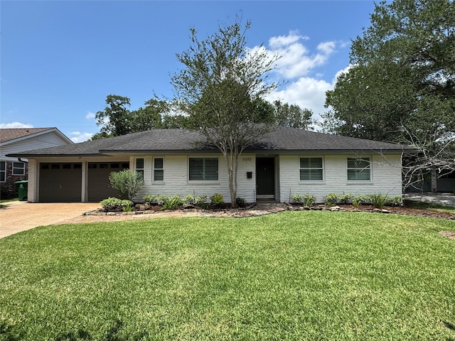 5010 Redstart St, Houston, TX 77035 - ranch-style house featuring an attached garage, a front yard, driveway, and a shingled roof