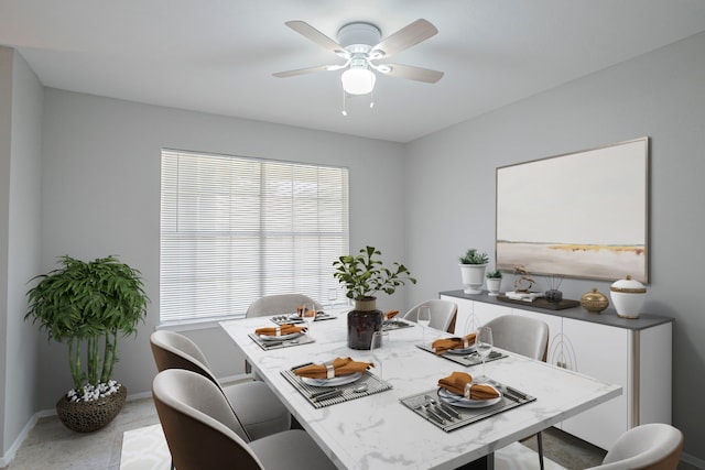 5902 Yorkgate Dr, Spring, TX 77373 - dining area featuring ceiling fan, baseboards, and an office area