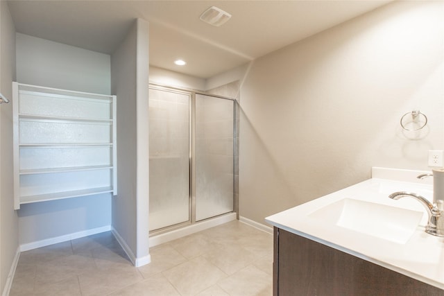 3518 Windham Way, Katy, TX 77494 - full bath with a stall shower, baseboards, vanity, tile patterned flooring, and recessed lighting