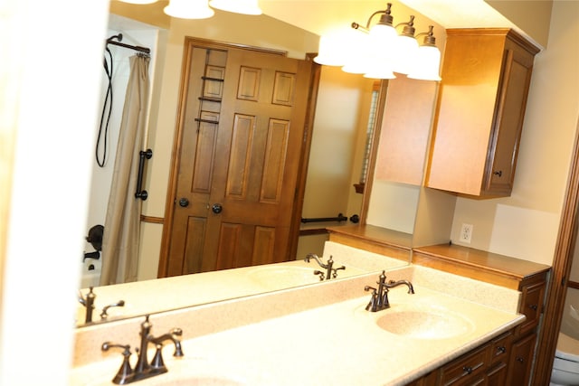 3003 Roseheath Ln, Houston, TX 77073 - bathroom featuring toilet, double vanity, and a shower with shower curtain
