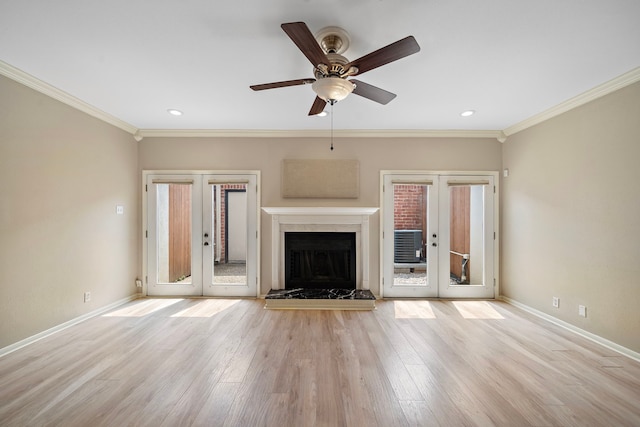 2444 Bering Dr Unit 2444, Houston, TX 77057 - unfurnished living room featuring french doors, baseboards, a ceiling fan, recessed lighting, and wood finished floors