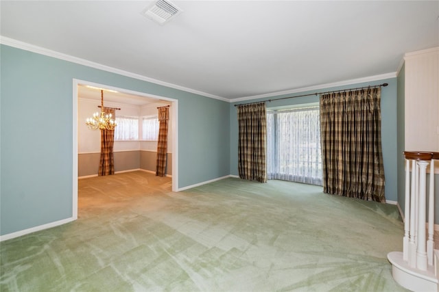 6211 Darby Way, Spring, TX 77389 - unfurnished room with ornamental molding, carpet flooring, a chandelier, and baseboards