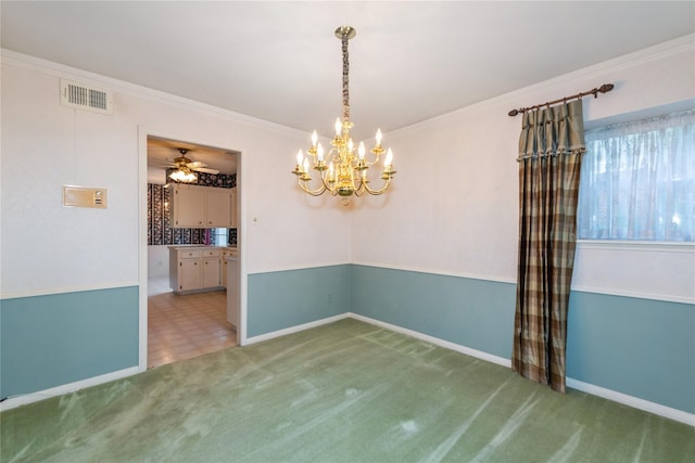 6211 Darby Way, Spring, TX 77389 - unfurnished room featuring a chandelier, crown molding, ceiling fan, carpet, and baseboards