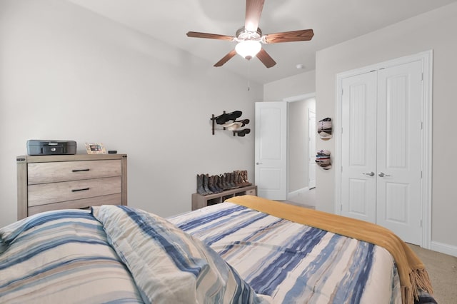 9103 Lacombe Ln, Tomball, TX 77375 - bedroom with a closet, carpet flooring, and a ceiling fan