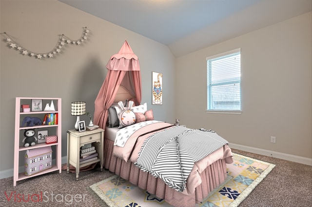 10147 Deerpark Dr, Missouri City, TX 77459 - carpeted bedroom featuring lofted ceiling and baseboards