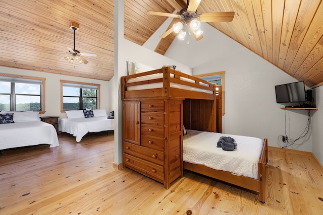 1012 Mourning Dove, Canyon Lake, TX 78133 - bedroom featuring vaulted ceiling, wooden ceiling, light wood-style flooring, and a ceiling fan