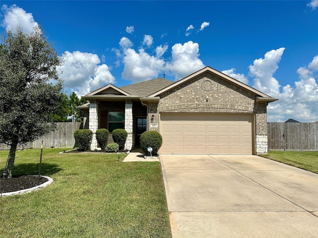 1410 Alice, Beaumont, TX 77705 - ranch-style house with a garage, concrete driveway, stone siding, a shingled roof, and brick siding