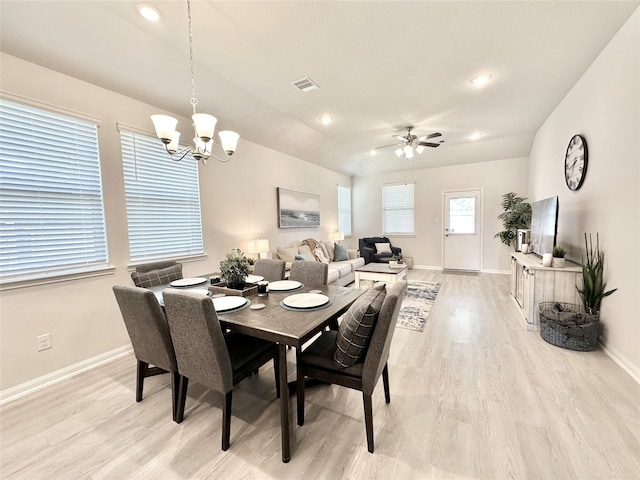 1410 Alice, Beaumont, TX 77705 - dining space featuring a chandelier, light wood finished floors, baseboards, ceiling fan, and recessed lighting