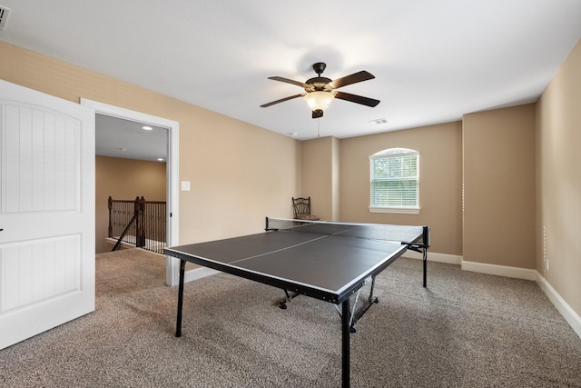 29122 Champions Dr, Magnolia, TX 77355 - game room with carpet floors, a ceiling fan, and baseboards