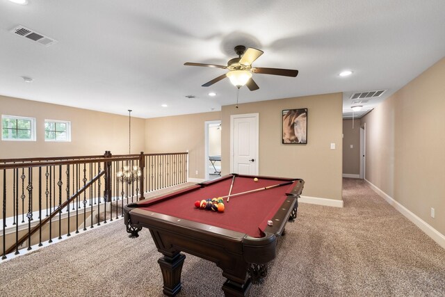 29122 Champions Dr, Magnolia, TX 77355 - game room featuring a ceiling fan, carpet, baseboards, recessed lighting, and billiards table