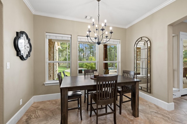 29122 Champions Dr, Magnolia, TX 77355 - dining area featuring plenty of natural light, a chandelier, baseboards, and ornamental molding