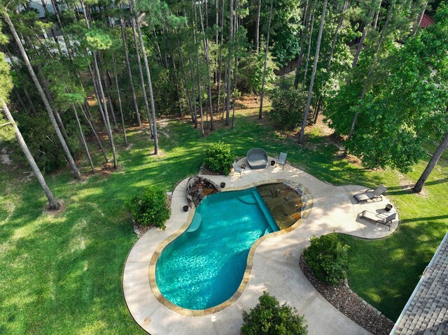 29122 Champions Dr, Magnolia, TX 77355 - swimming pool with a patio and a lawn