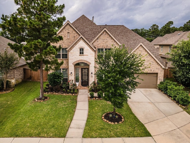 16815 Bornish Hill Ct, Humble, TX 77346 - french country inspired facade featuring brick siding, driveway, roof with shingles, and an attached garage
