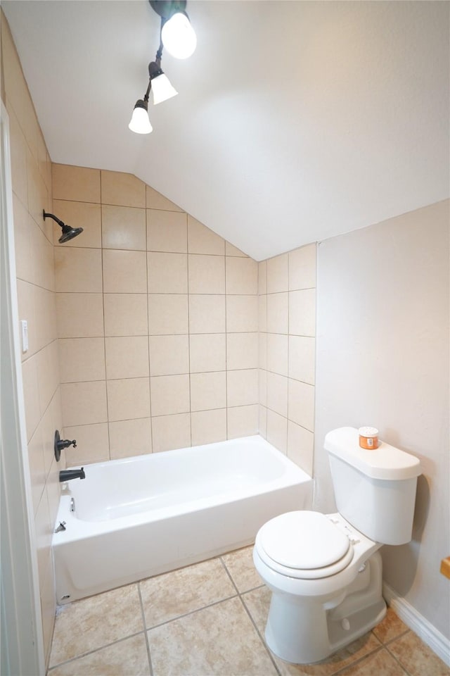 14106 Glen Canon Ln, Houston, TX 77069 - full bath featuring toilet, lofted ceiling, tile patterned floors, and shower / washtub combination