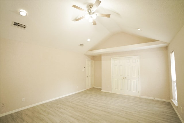 14106 Glen Canon Ln, Houston, TX 77069 - unfurnished bedroom featuring lofted ceiling, light wood-type flooring, baseboards, a closet, and ceiling fan